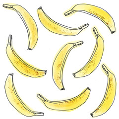 Banana watercolor pattern. Healthy food illustration