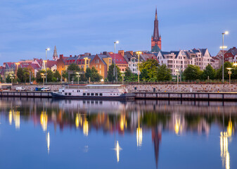 Szczecin. City embankment in the historical part of the city at dawn.