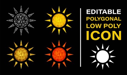 Set of Sun Icon Logo, vector. With Colorful Polygonal Low Poly. Colorful abstract Icon Vector. Origami style icon. White, yellow, gold, and orange colors