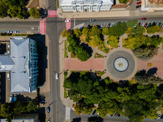 Aerial drone view of Chernihiv city center