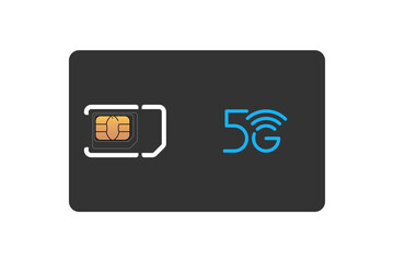 Mobile phone black sim card with standard, micro and nano EMV chip design template. 5G GSM plastic symbol mockup on white background vector eps isolated illustration - obrazy, fototapety, plakaty