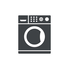 Black filled washing machine vector icon isolated on white transparent background