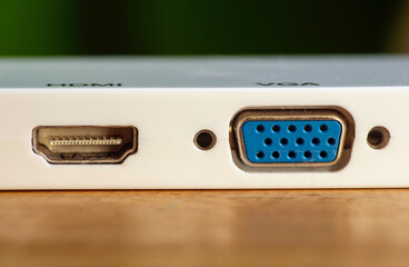 HDMI and VGA port outlet on white panel