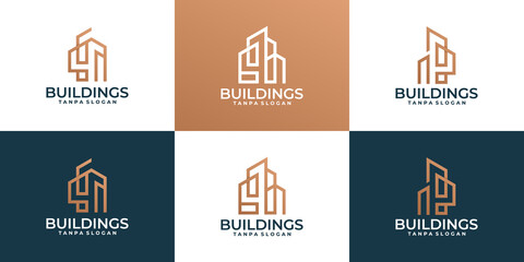 Naklejka premium Set of modern creative building, real estate, architect logo