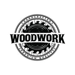 Fototapeta premium Vintage Woodworking Carpentry Circular Saw Blade With Texture Wooden Logo Vector Illustration Template Icon Design