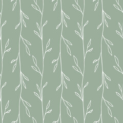 Leaves simple pattern. Seamless green background. Wallpaper design. Vector illustration.