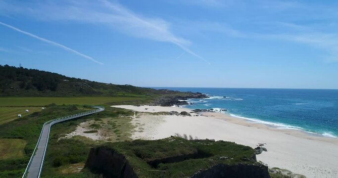 Aerial view of the scenic Praia do Paco, in Viana do Castelo, Minho, Portugal