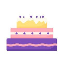 Large layered cake. Icon. For decoration of postcards, prints, design. For celebration, birthday..Vector.