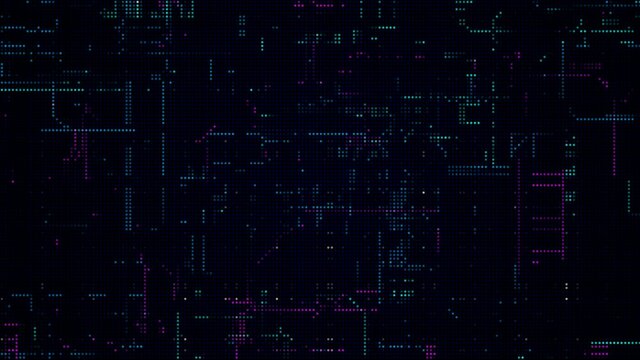 Looping Abstract Technological motherboard electrical circuit HUD. Sci Fi cyberspace background.Dots.Futuristic seamless animation for titles or logo.