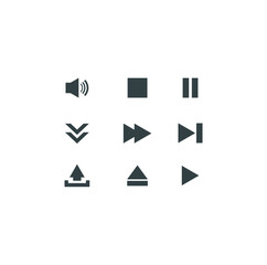 Music player icons, different directional arrow icons, play, pause next previous buttons