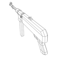 Obraz premium Submachine gun german MP 40 world war 2 firearms pistol. Wireframe low poly mesh vector illustration.