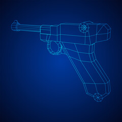 Obraz premium German world war military firearm pistol. Wireframe low poly mesh vector illustration.