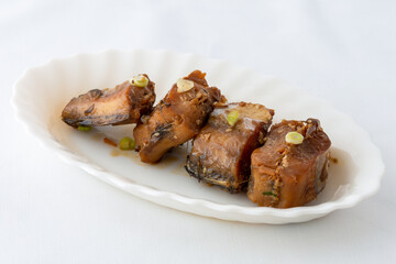 Korean Braised semi-dried pollock side dish which is called Kodari Jorim