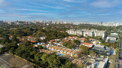 Aerial view of the prime area of ​​Pinheiros, São Paulo, Brazil. With lots of trees and modern buildings