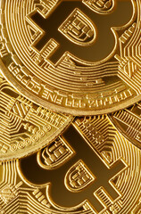 Group of golden bitcoins