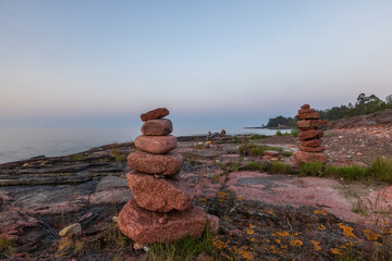 Stone stacks on the beautiful rocky shore