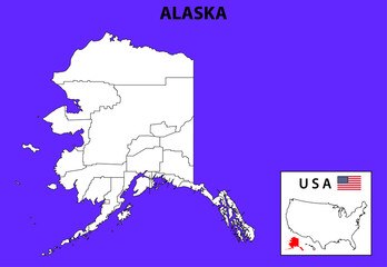 Alaska map. District map of Alaska in Outline.