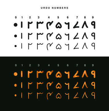Urdu numbers set vector 0 to 9. Urdu Digits set. 
