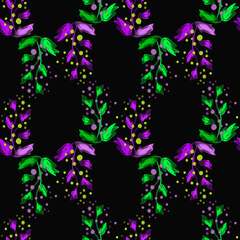 Seamless pattern. Watercolor  twigs on a black background.