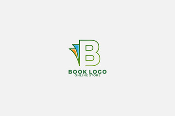 Initial letter B with open book for bookstore, book company, publisher, encyclopedia, library, education logo concept