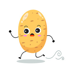Vector illustration of potato character with cute expression, run, panic, funny, potato isolated on white background, simple minimal style, vegetable for mascot collection, emoticon, kawaii