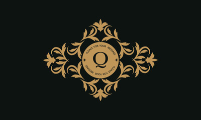 Elegant floral logo design template for one or two letters such as letter Q. Calligraphic exquisite ornament. Business sign, monogram identity for restaurant, boutique, hotel, heraldic, jewelry.