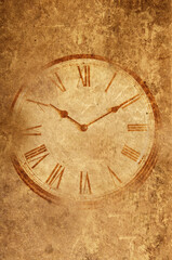 antique clock fading into the grunge background, time passing by concept