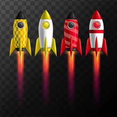 Vector illustration of realistic 3D rocket space ship launch isolated on transparent