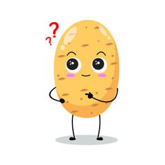 Vector illustration of potato character with cute expression, curious, funny, potato isolated on white background, simple minimal style, vegetable for mascot collection, emoticon, kawaii