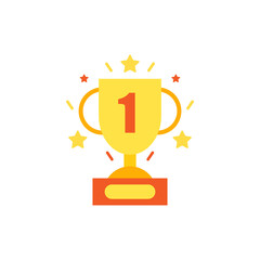 Trophy cup with 1, one flat design vector icon