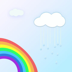 An illustration of a cute cloud with rain and a rainbow.
