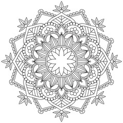 Fototapeta premium Leaf Flower Petal Coloring Mandala Art Simple Graphic Shape Vector Floral Oriental Outline Vintage Decorative Elements Pattern Illustration Islam Arabic Indian Turkish Mystic Religion Morals Lotus