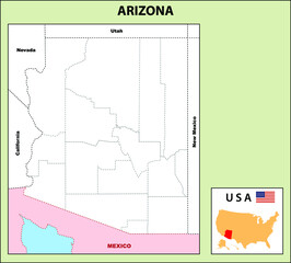 Arizona Map. Political map of Arizona in outline.