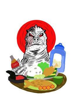 Godzilla eat Indonesian food