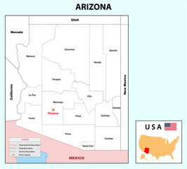 Arizona map. Political map of Arizona in white color.