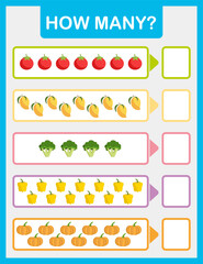 Math mini game, count the numbers, for kindergarten
