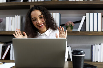 Happiness young business woman smile portrait and relaxation at office.