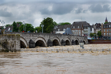 Maastricht, Netherlands 07-15-2021 floods in downtown Maastricht and the historical centre after...