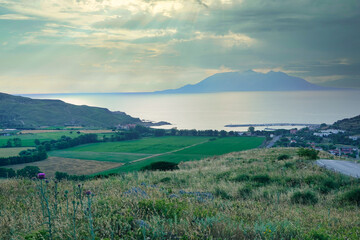 landscape with sea, greek island and mountains