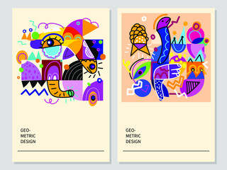 Set of geometric abstract shapes line vector illustration. Artistic background design for banner, postcard,,cover,template,print,book,poster.