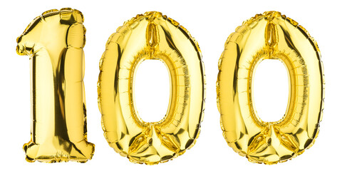 Number One hundred 100 balloons. Helium balloon. 100 years. Golden Yellow foil color. Birthday...