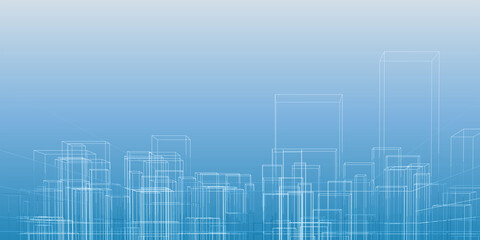 Abstract architectural background. Linear 3D illustration. Graphic concept