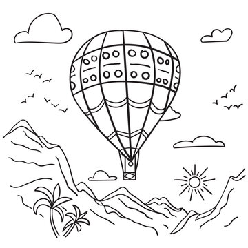 Parachute in the sky coloring page Vector illustration isolated on white background Kids painting for kids and adults.
