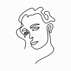 Continuous line drawing. Trendy abstract one line beauty woman head pose. Vector Illustration for t-shirt, slogan, fashion print graphics design