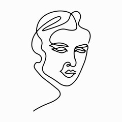 Continuous line drawing. Trendy abstract one line beauty woman head pose. Vector Illustration for t-shirt, slogan, fashion print graphics design