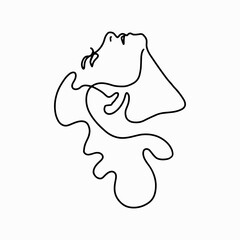 Continuous line drawing. Trendy abstract one line beauty woman head pose. Vector Illustration for t-shirt, slogan, fashion print graphics design