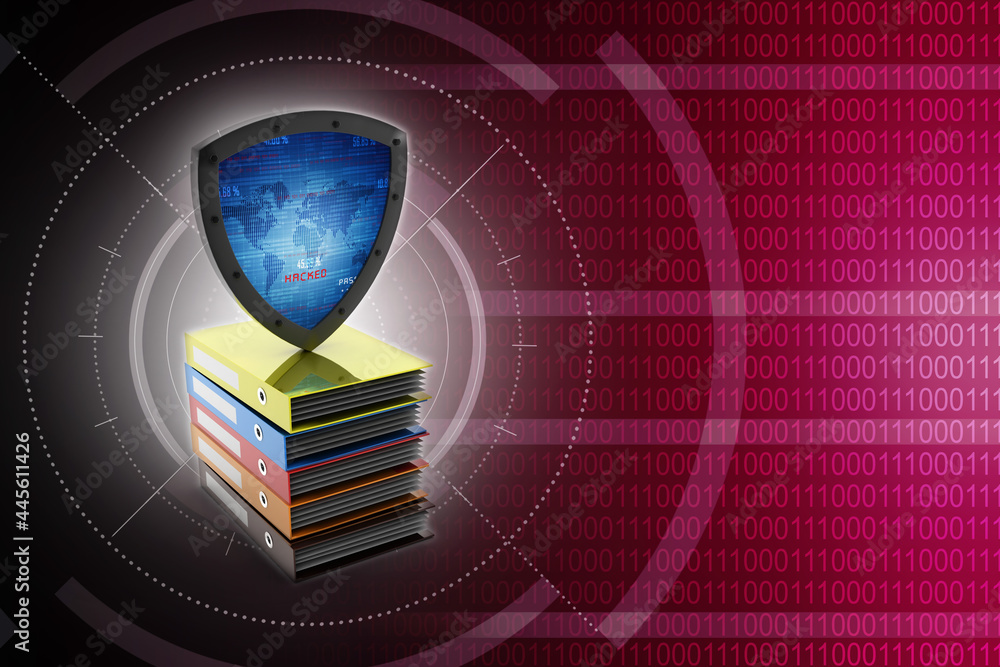 Poster 3d rendering binder with document with shield