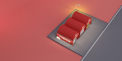 Warehouse Logistic Modern Warehouse Cartoon store 3D illustration