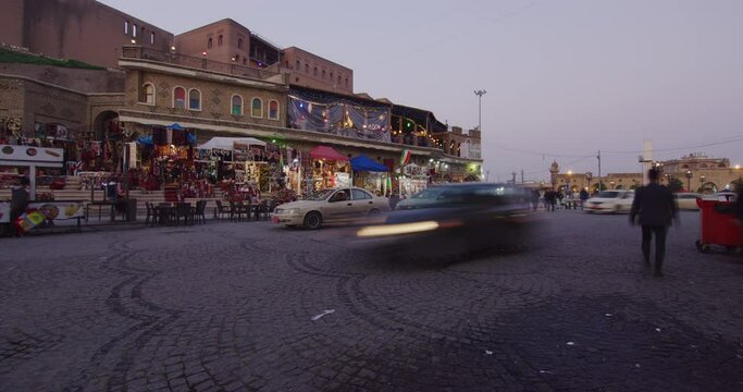 Sunset Time Lapse At The Always Crowded Citadel in Erbil, Iraq