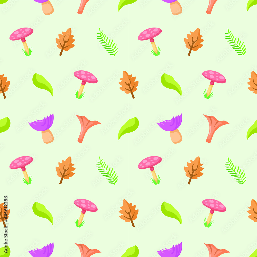 Poster seamless pattern abstract elements mushrooms leaves leaf forest vector design style background illus
